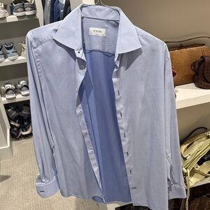 Eton Light Blue Checkered Dress Shirt (Slim 16 41)